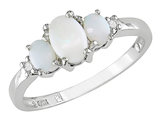 Three Stone Created Opal and Diamond 2/5 Carat (ctw) Ring in 10K White Gold
